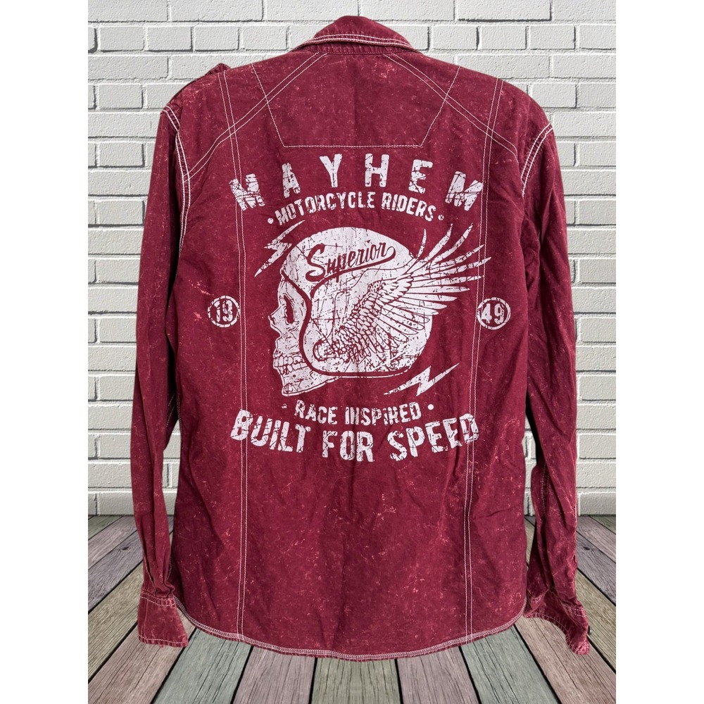 Tranquility Mayhem Mens Shirt Sz S Slim Motorcycle Riders Skull Race Inspired